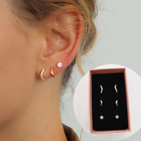 Dainty V-shape Gold Earring Stack, Silver Earring Stack, Sterling Silver Earring Set, Ear Jacket, Gift Ready, Gift for her