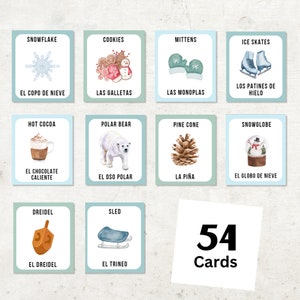 Spanish/English Winter Vocabulary Printable Montessori Flashcards, Bilingual Education Activities for Preschool, Elementary, ESL Teachers