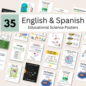 Bilingual Classroom Decor Bundle, Science Wall Art Posters/Info-graphics, Resources for Educators in Spanish and English