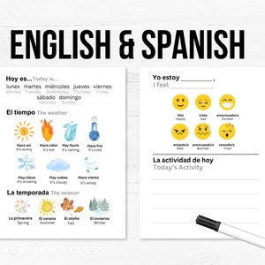 Menú matutino bilingüe en inglés y español, Homeschool Imprimible, Preescolar, Primaria, Actividad de educación en el hogar en español, Actividades diarias