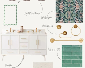 Boho chic moodboard voor badkamer | E-design interieurontwerp