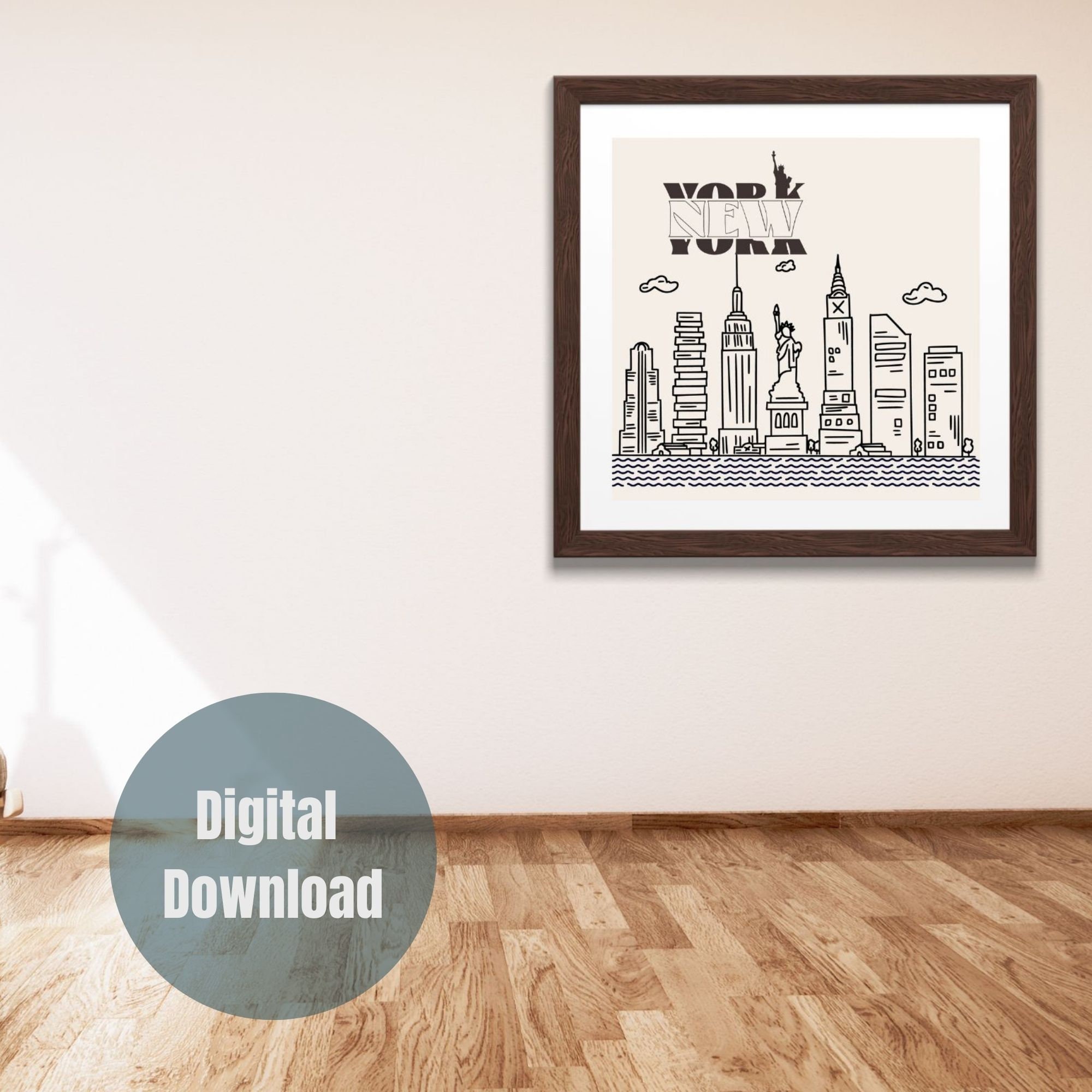 Minimalist Art Deco NYC Skyline Modern Line Art Printable Wall Art New ...