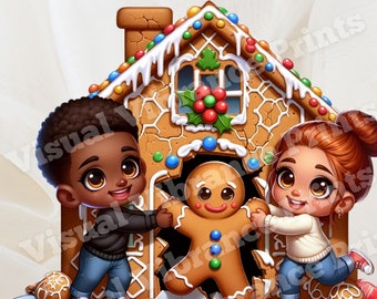 Gingerbread Man PNG Clipart: Christmas Bakery Scene (Digital Download)