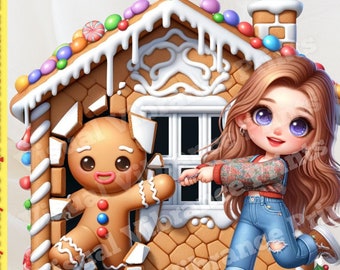 Gingerbread Man PNG Clipart: Christmas Bakery Scene (Digital Download)
