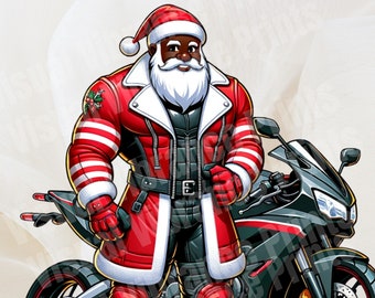 Black Biker Santa PNG: Christmas Sublimation (Digital Download)