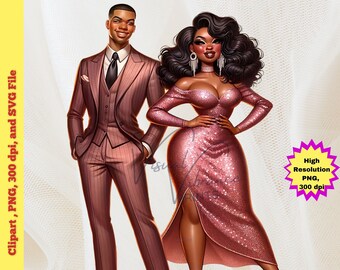 Clipart de pareja afroamericana elegante: Día de San Valentín PNG SVG (Descarga digital)