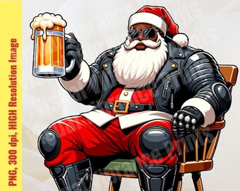 Black Biker Santa PNG: Melanin Christmas Digital Download