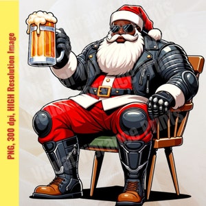 Black Biker Santa PNG: Melanin Christmas Digital Download