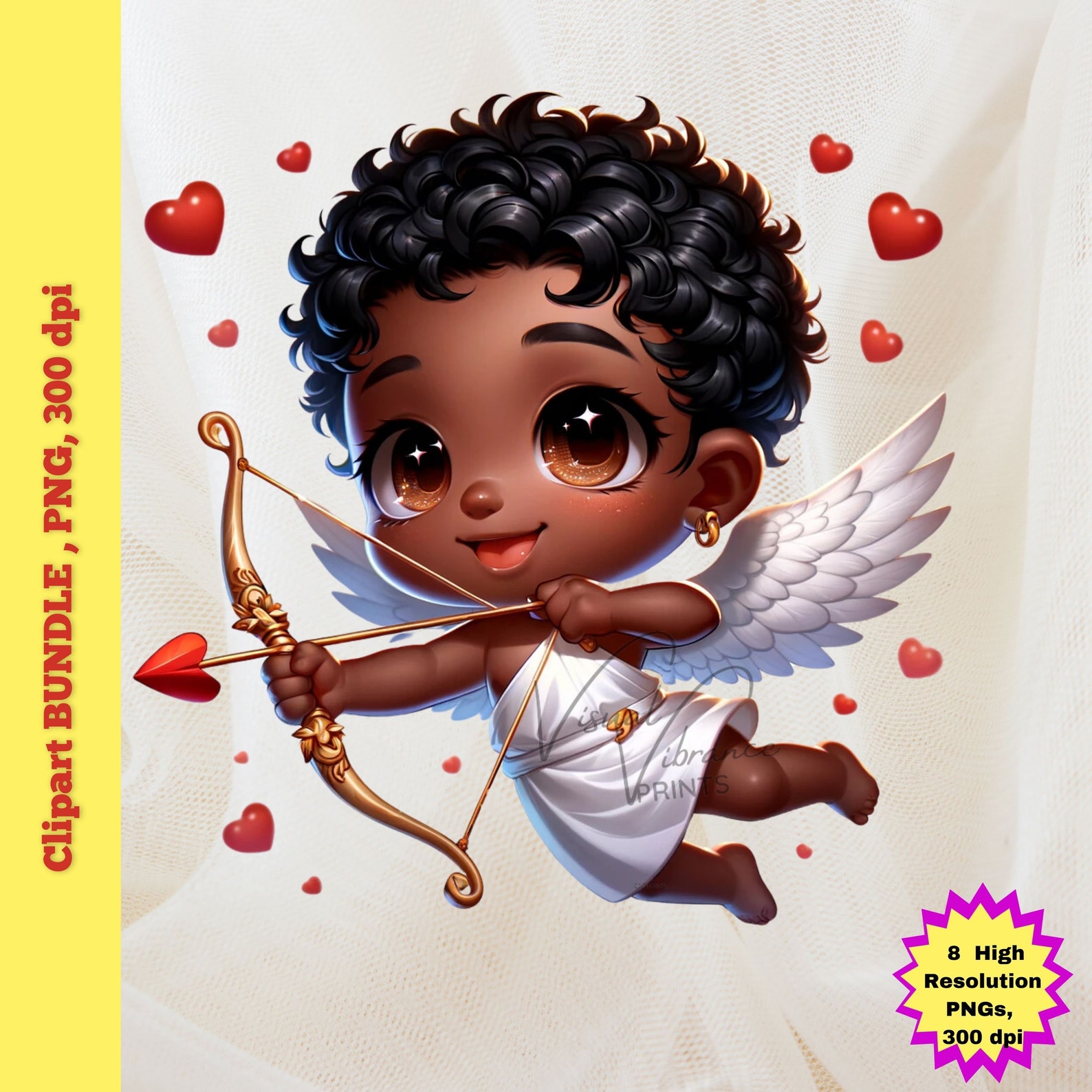 African American Cupid Bundle, Valentines PNG Bundle, Valentines Day, Black African American