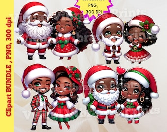 African American Santa & Mrs. Claus Chibi PNG (Digital Download)