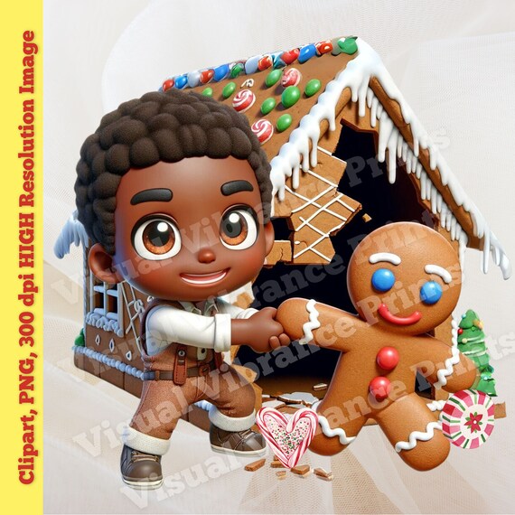 Gingerbread Man PNG Clipart: Christmas Bakery, African American Boy (Digital Download)