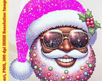 Roze kerstman met zonnebril, png-bestand: vrolijk glitterkerstontwerp (digitale download)