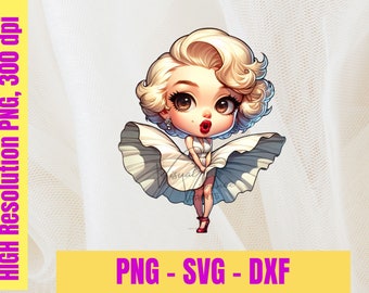 Marilyn Monroe Chibi Clipart: Blonde in Dress, SVG PNG (Digital Art)