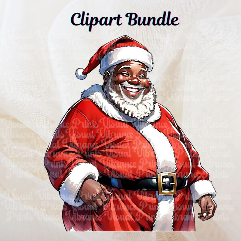 African American Santa Clipart, Santa Claus Clipart Bundle, Christmas