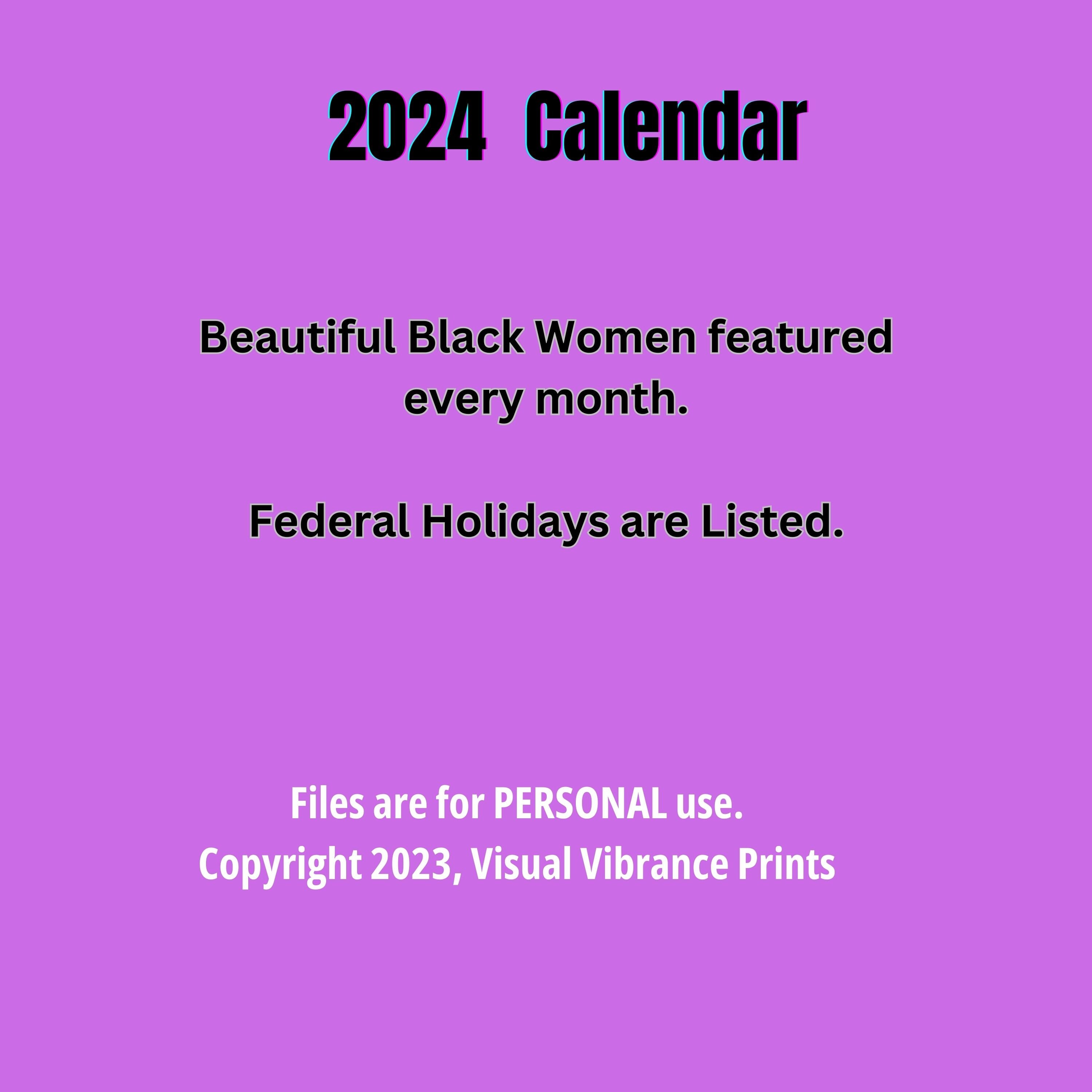 2024 Printable Calendar, Black Woman Calendar, African Wallart, 2024