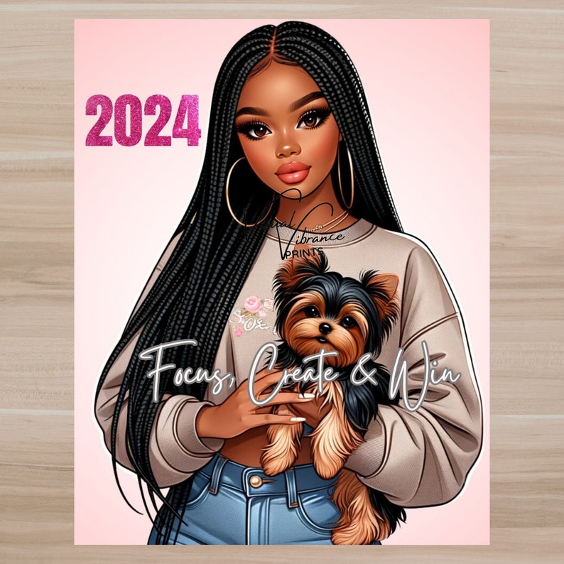 2024 Printable Calendar, Black Woman Calendar, African Wallart, 2024