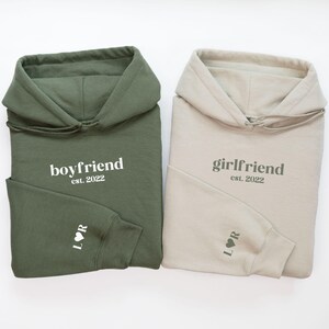 Sweatshirt Couples Gift Personalized Date Initial On Sleeve, Anniversary Date Sweatshirt, Couples Sweatshirt, Couples Valentine Day Gift