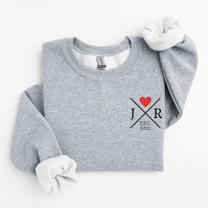 Sweatshirt Couples Gift Personalized Date Initial On Sleeve, Anniversary Date Sweatshirt, Couples Sweatshirt, Couples Valentine Day Gift