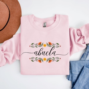 Regalos Para Abuela, Abuela Sweatshirt with Flowers, Gifts for Grandmother, Grandma Crewneck, Abuela Gifts, Family Apparel Light Pink