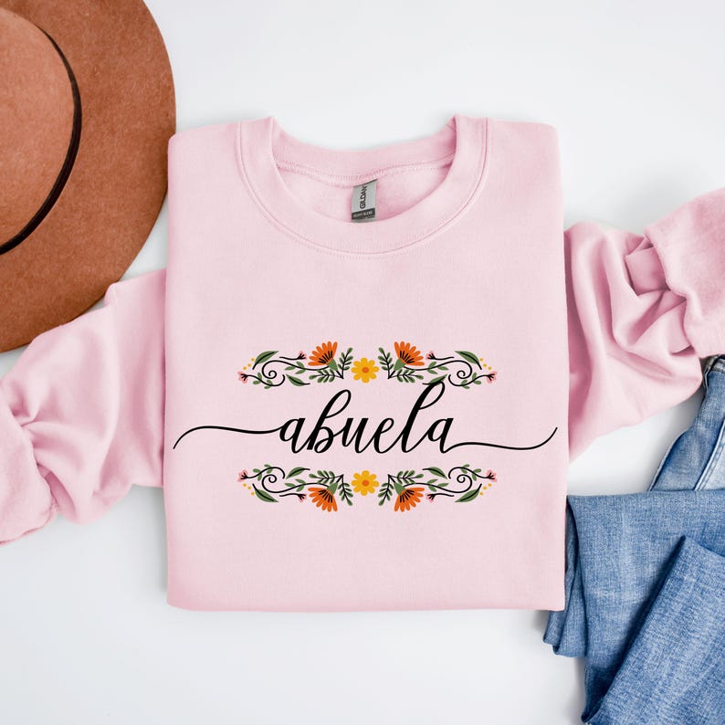 Regalos Para Abuela, Abuela Sweatshirt with Flowers, Gifts for Grandmother, Grandma Crewneck, Abuela Gifts, Family Apparel Light Pink