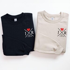 Sweatshirt Couples Gift Personalized Date Initial On Sleeve, Anniversary Date Sweatshirt, Couples Sweatshirt, Couples Valentine Day Gift
