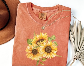 Sunflower Shirt Comfort Colors Vintage Flowers TShirt, Wildflowers Watercolor T Shirt, Sunflower Shirt, Floral Tee Shirt, Flower Shirt