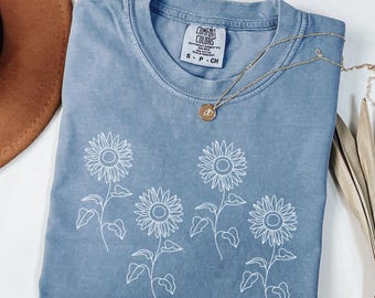 Sunflower Shirt Comfort Colors Vintage Flowers TShirt, Wildflowers Watercolor T Shirt, Sunflower Shirt, Floral Tee Shirt, Flower Shirt