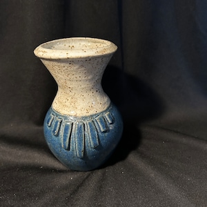 Vintage Studio Art Pottery Vase Blue/White Glaze Applied Design Signed B Webb