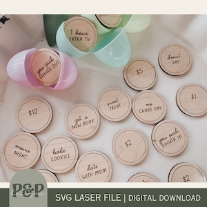 Fichas redondas de Páscoa SVG | Fichas de madeira | Caça aos ovos de Páscoa | Arquivo cortado a laser | Presente DIY de madeira | Download digital | Arquivo a laser