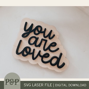 Vous êtes aimé Aimant SVG | Magnet Affirmation FICHIER | Grand fichier découpé au laser avec aimant en bois | Cadeau bricolage en bois | Téléchargement numérique | Lime laser