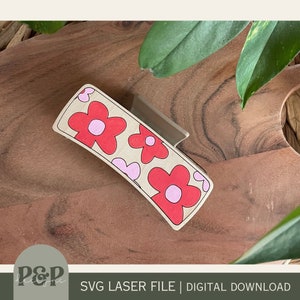 Flower Claw Clip SVG | Wood Hair Clip Digital Download | Geometric Lines | Hair Clip Design File | Laser Cut File | Wood DIY Gift