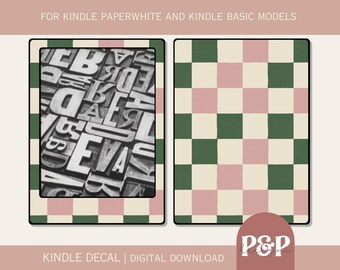 Pink & Green Checkered Kindle Decal (Digital Download)