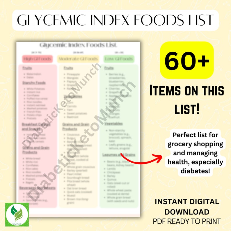 Printable Glycemic Index Food List Low Gi Index List Low Gi - Etsy