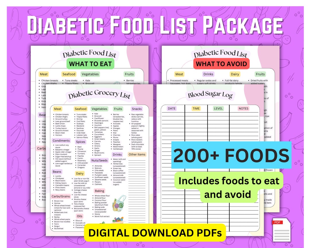 Diabetic Food List Printable Blood Sugar Log Type 2 Diabetes Grocery