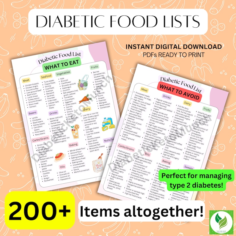 Diabetic Food List Printable, Type 2 Diabetes Grocery List, Foods to ...