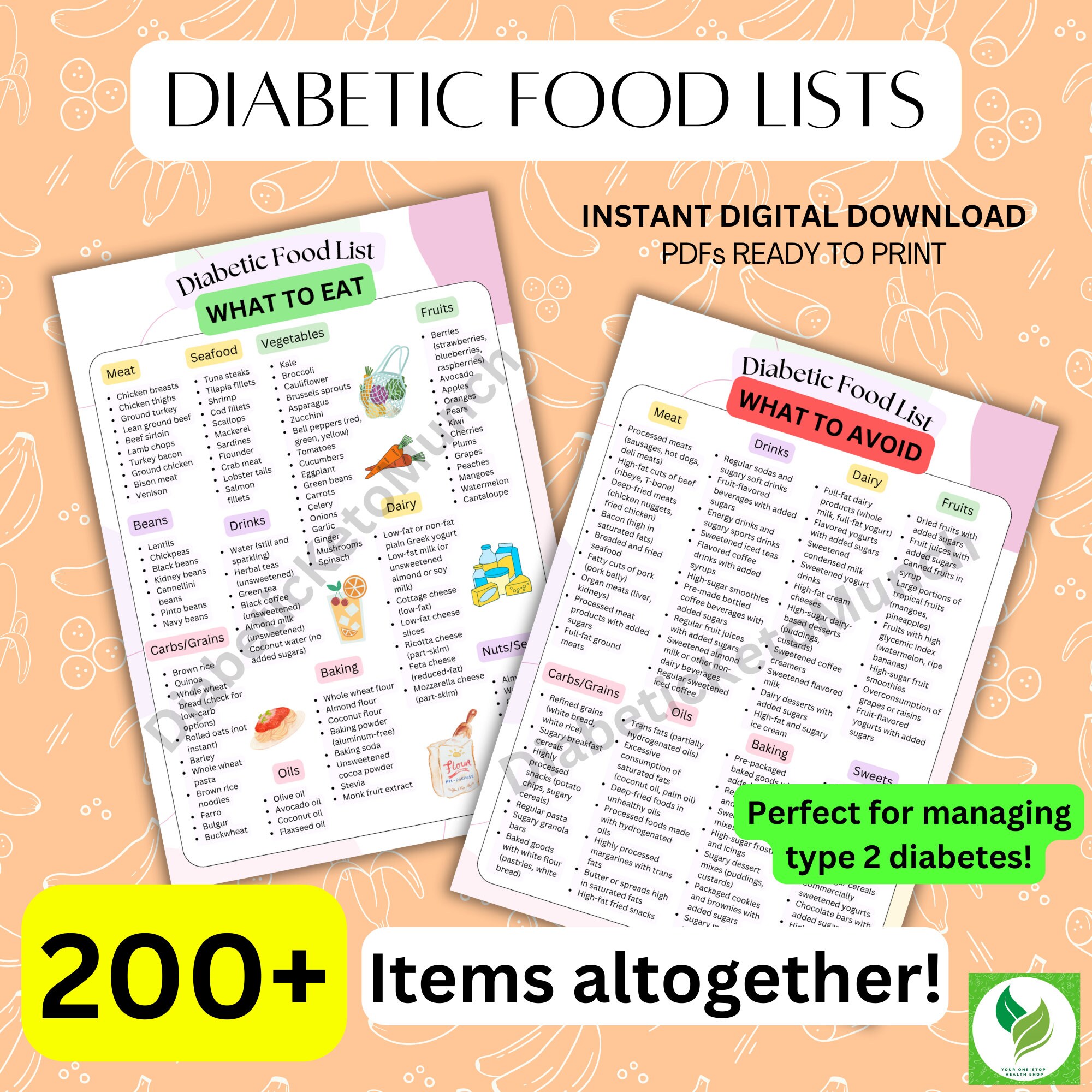 Diabetic Food List Printable, Type 2 Diabetes Grocery List, Foods to ...