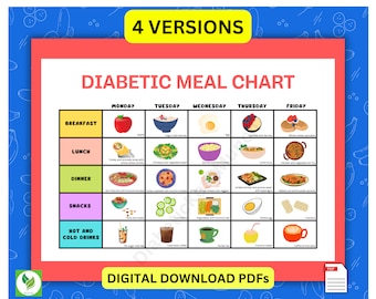 Diabetic Meal Plan Chart, Weekly Food List (Digital Download)