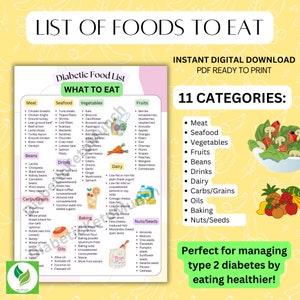 this diabetic food list of foods safe for diabetes has 11 categories. Perfect for managing type 2 diabetes and is a printable diabetic food list. keywords include: diabetic foods list, diabetes food list, diabetic log book