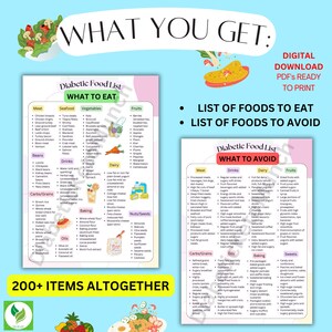 This listing includes a printable diabetic food list of foods to eat and list of foods to avoid with diabetes. diabetic friendly food grocery list. both diabetes food list are included in our diabetic food list package! link in description