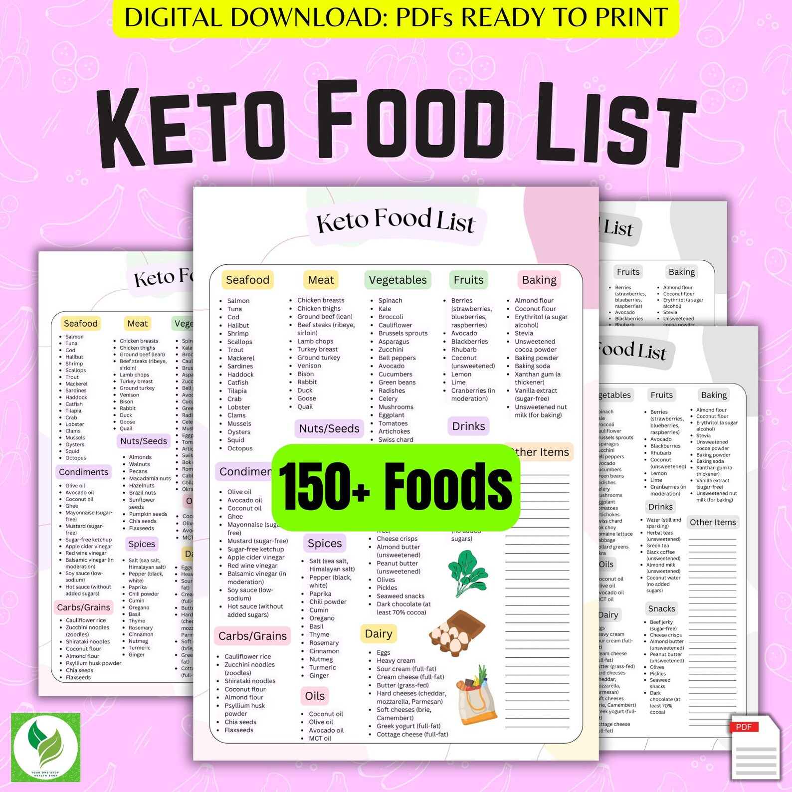 Keto Grocery List Printable ~ Keto Food List ~ Keto Diet List ~ Low Keto Grocery List Printable ~ Keto Food List ~ Keto Diet List ~ Low