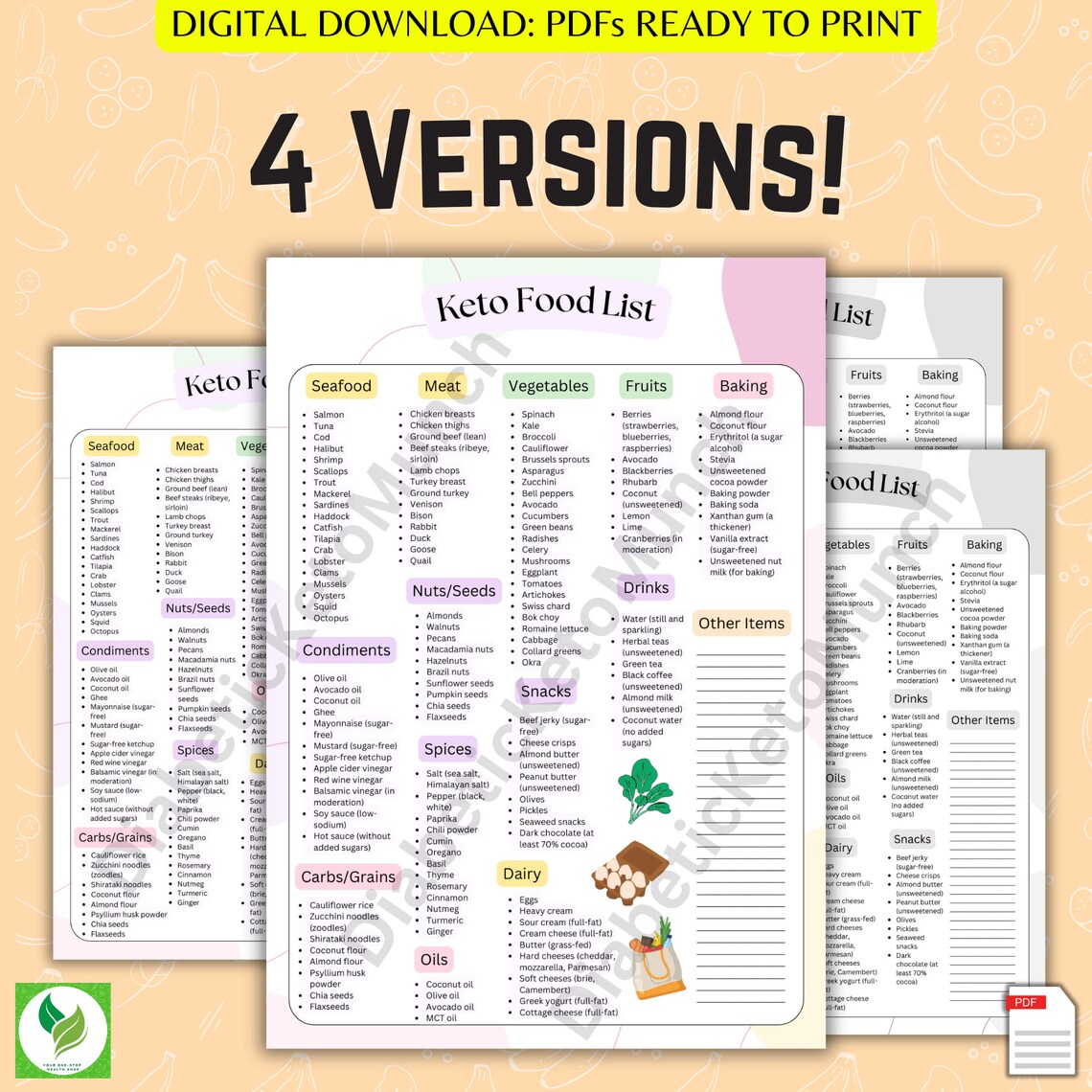 Keto Food List Pdf ~ Keto Grocery List Printable ,keto Diet List ~ Low ...