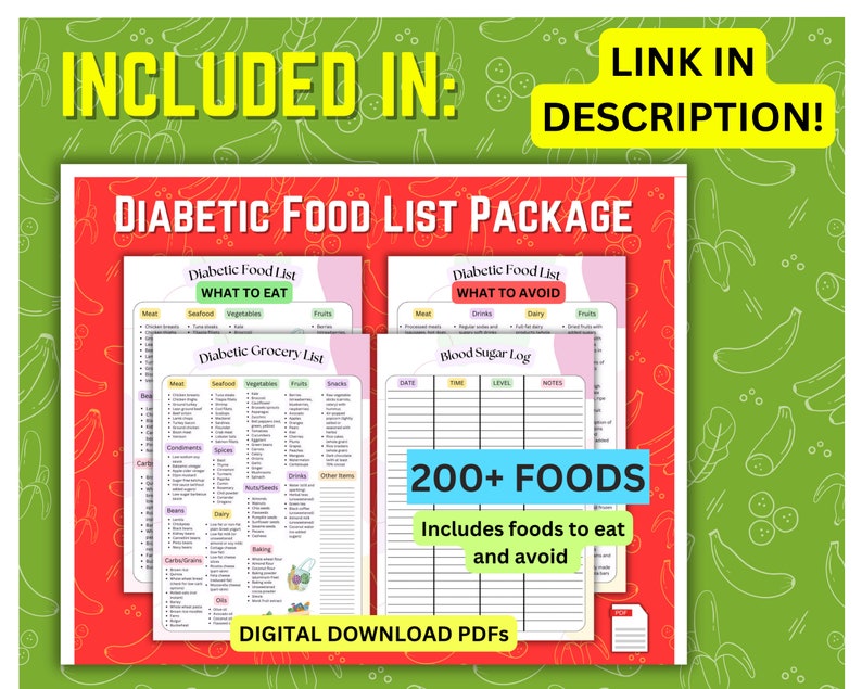 Diabetic food list includes one diabetes food list to eat and one diabetes food list of foods to avoid with diabetes. 200+ items altogether. Helps manage type 2 diabetes and type 2 diabetes management