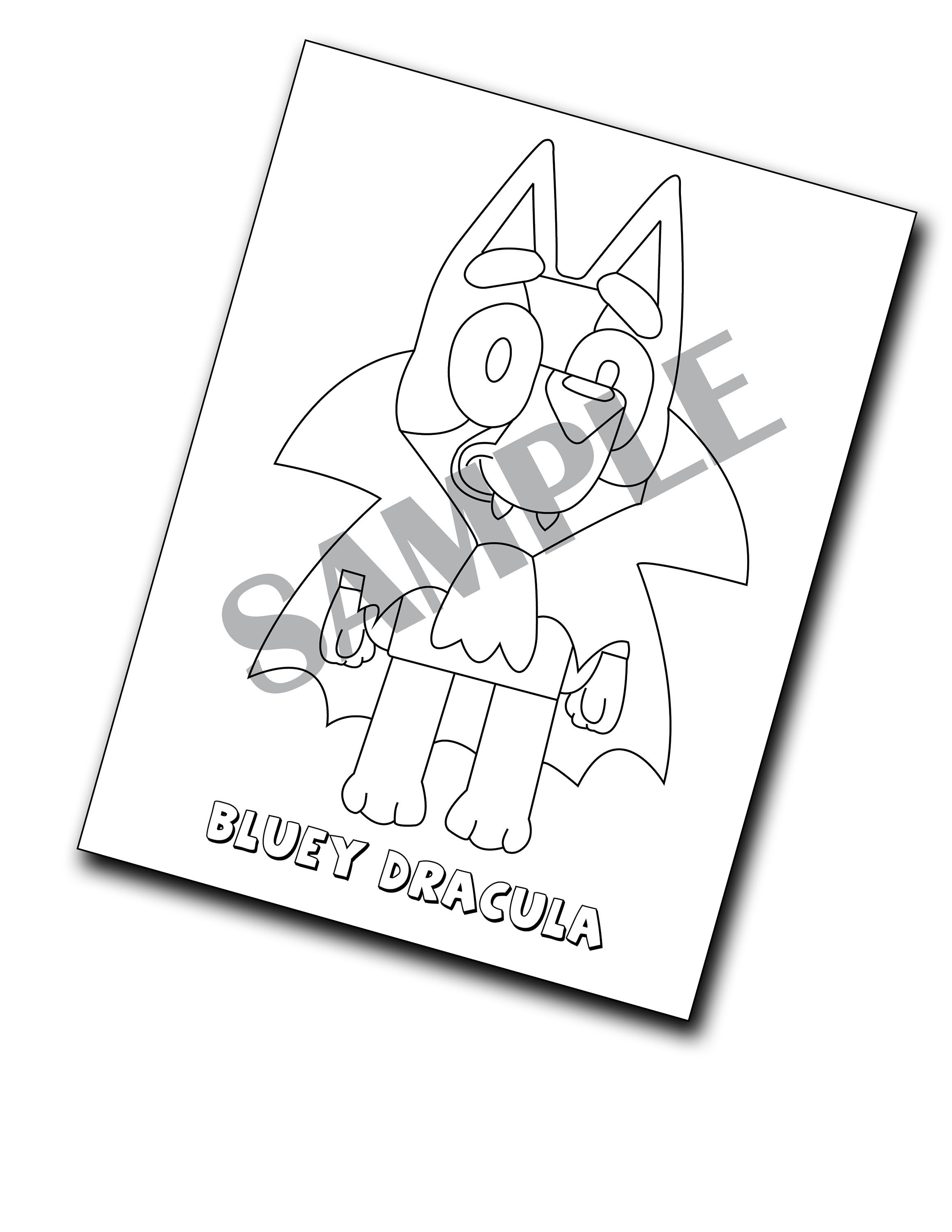 Spooky Halloween Fun: Handmade Dracula-themed Bluey Coloring Page for ...