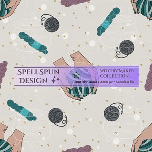 Witchy Yarn Hands Seamless Pattern | Celestial Crafting Digital Paper (Digital Download)