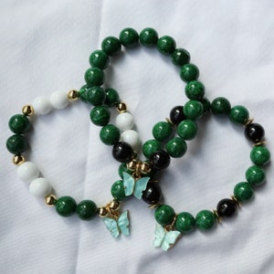 Green Beaded Bracelet, Gold, White, Homemade Gift, Bead Bracelet, Gemstone, Crystal, Butterfly, Gift, Jewelry, Mom, Friend, Sister, Aunt