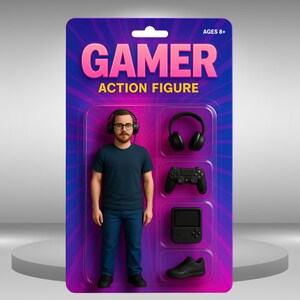 Digitale personalisierte Actionfigur aus Foto – Comicfigur Portrait – Geschenkidee für Gamer, Freunde & Familie, personalisierte Geschenke