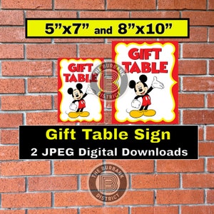 Mickey Mouse Gift Table Sign Printable Digital Download 5x7 and 8x10 - Includes Two JPEG files - great for birthday parties and celebrations
