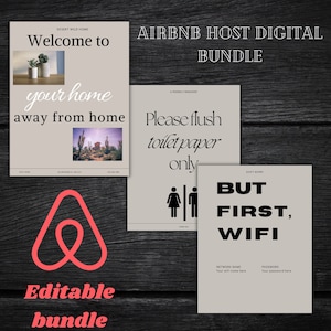 Airbnb welcome book host signs, customizable and editable digital downloads for small business home rentals