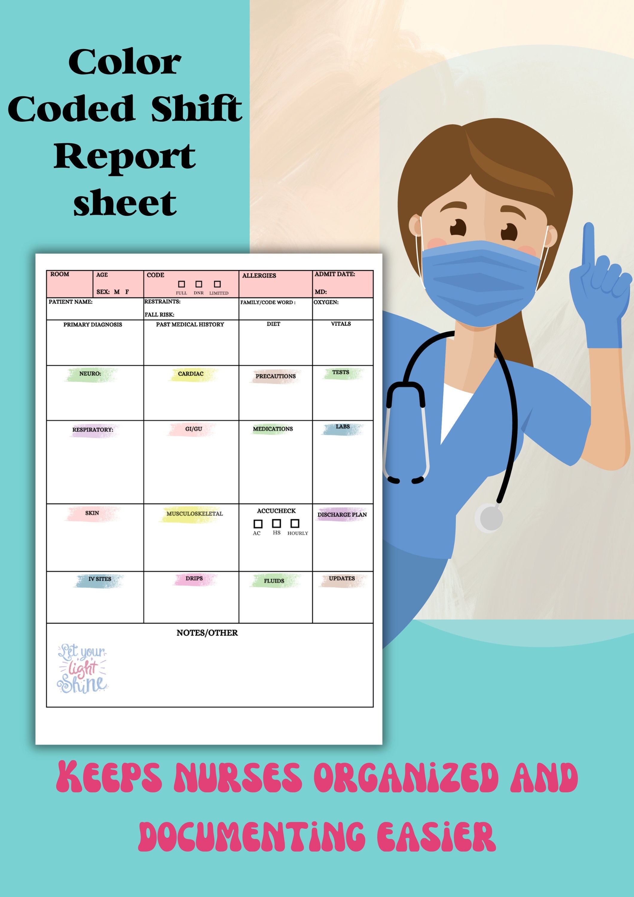 Shift report for nurses sbar shift sheet digital download for