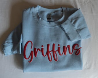 Sudadera personalizada con nombre del equipo con estampado de hojaldre, sudadera personalizada con mascota de la escuela, sudadera con mascota en relieve, equipo de fútbol personalizado, regalo de Navidad